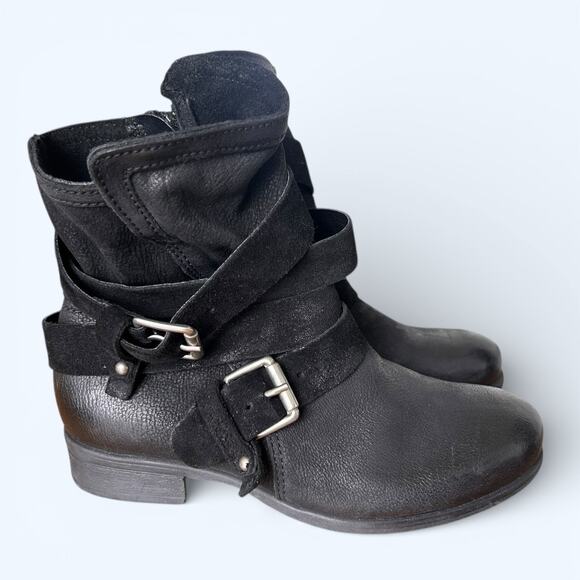 Mix Mooz Shane Moto Ankle Boots Black Leather Women's size 38 W Edgy Punk Boho - Picture 2 of 10